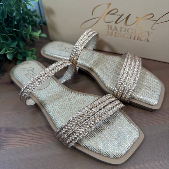 Jewel Badgley Mischka Helena Flat Evening Sandals Size 5 - Picture 2 of 8